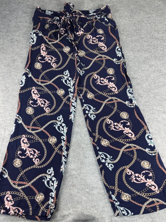 Guess Pants - GUESS Navy Baroque Chain Print Wide Leg Pants Size Large
